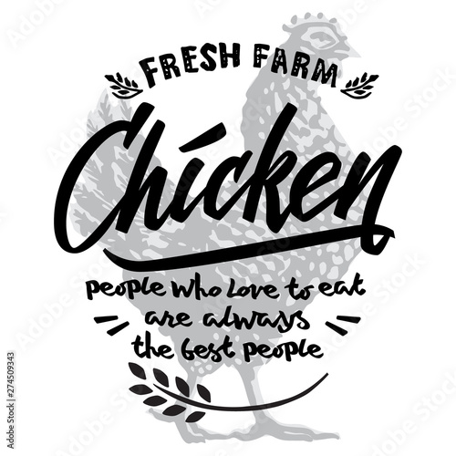 Retro styled design template and calligraphical text with engraving chicken art.