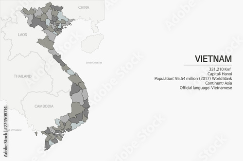 vector map of Vietnam. asia country map. vietnam detailed map.