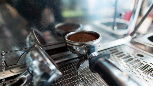 Coffee powder on coffee tamper