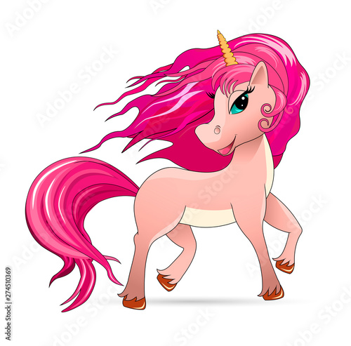 Magic pink unicorn. Unicorn with a pink mane on white background