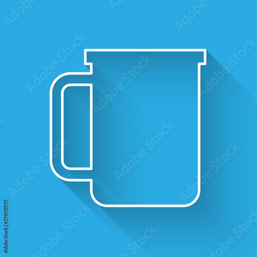 White Coffee cup flat icon isolated with long shadow. Tea cup. Hot drink coffee. Vector Illustration