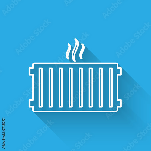 White Heating radiator icon isolated with long shadow. Vector Illustration