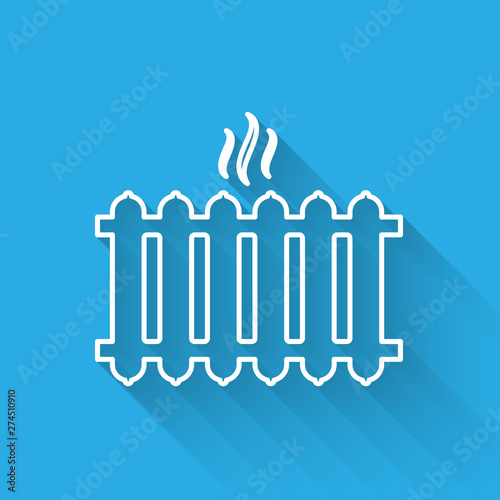 White Heating radiator icon isolated with long shadow. Vector Illustration