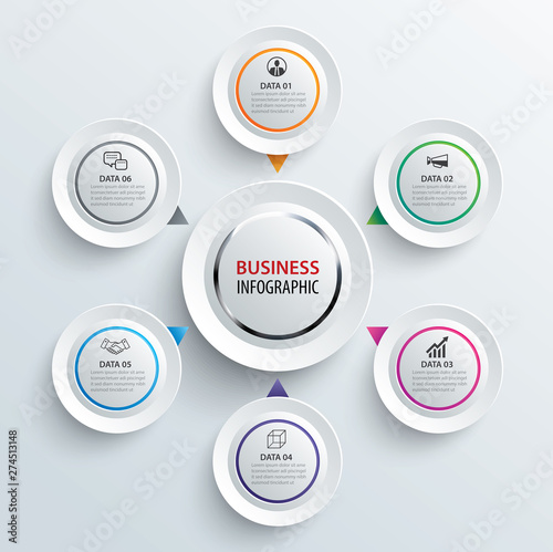 Infographics circle paper with 6 data template. Vector illustration abstract background. Can be used for workflow layout, business step, brochure, flyers, banner, web design.