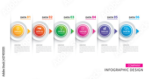 Infographics timeline circle paper with 6 data template. Vector illustration abstract background. Can be used for workflow layout, business step, brochure, flyers, banner, web design.