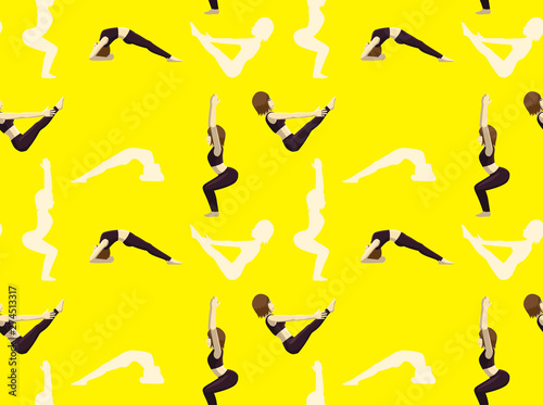 Manga Woman Yoga Chair Pose Background Seamless Wallpaper
