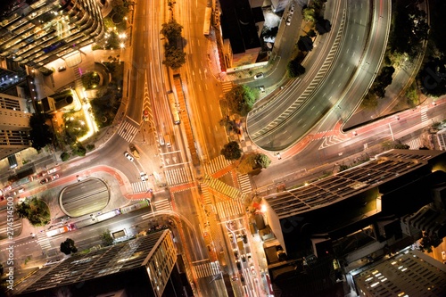Aerial view of crossing Doctor Arnaldo and Paulista Avenues, São Paulo, Brazil. Night's scenery. Downtown's scene. Landmark of the city, Heart of São Paulo.