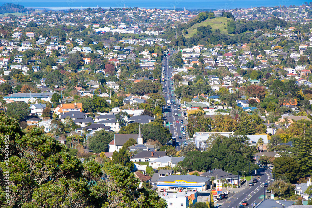 Whole city view at Mt. Eden in Auckland, New Zealand