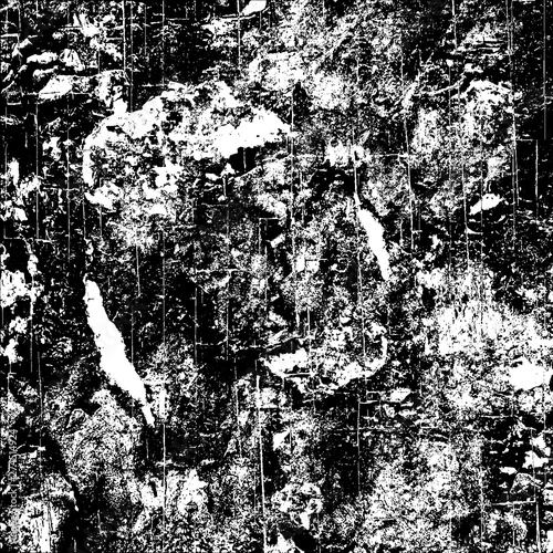 Grunge background black and white. Vector city texture dark. Abstract pattern of cracks, dust, dirt. Old worn surface of destruction. Corrosion covered wall.