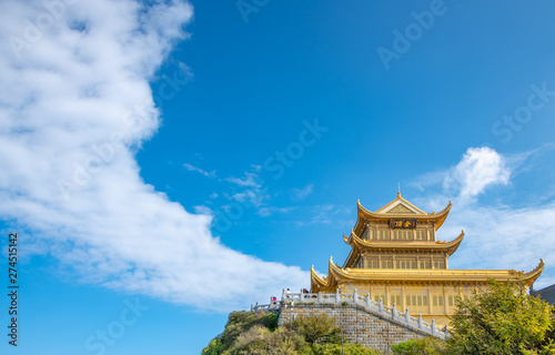 A gold-roofed temple building in mount emei  sichuan province  China