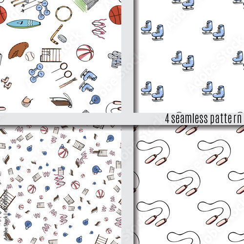 Set seamless pattern kids sport, great design for any purposes. Cute Cartoon vector illustration.