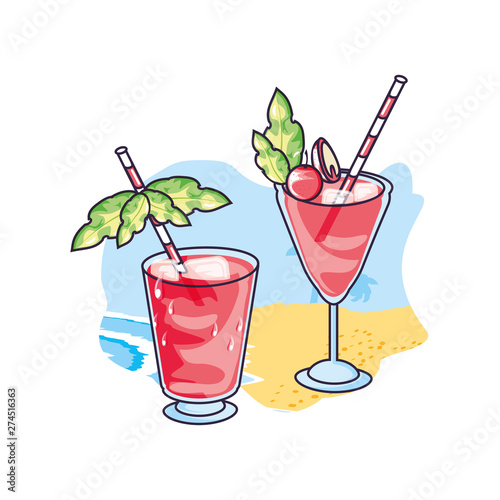 tropical cocktails drinks on the beach