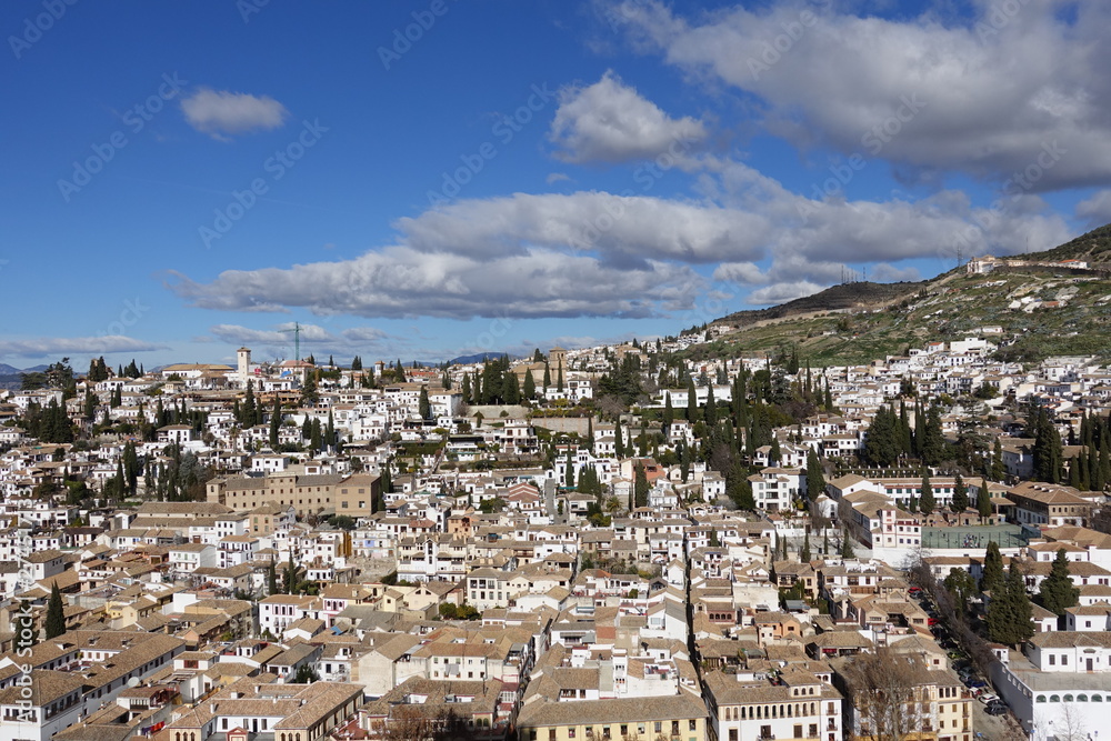Andalusian town landscape and sky in Granada Spain