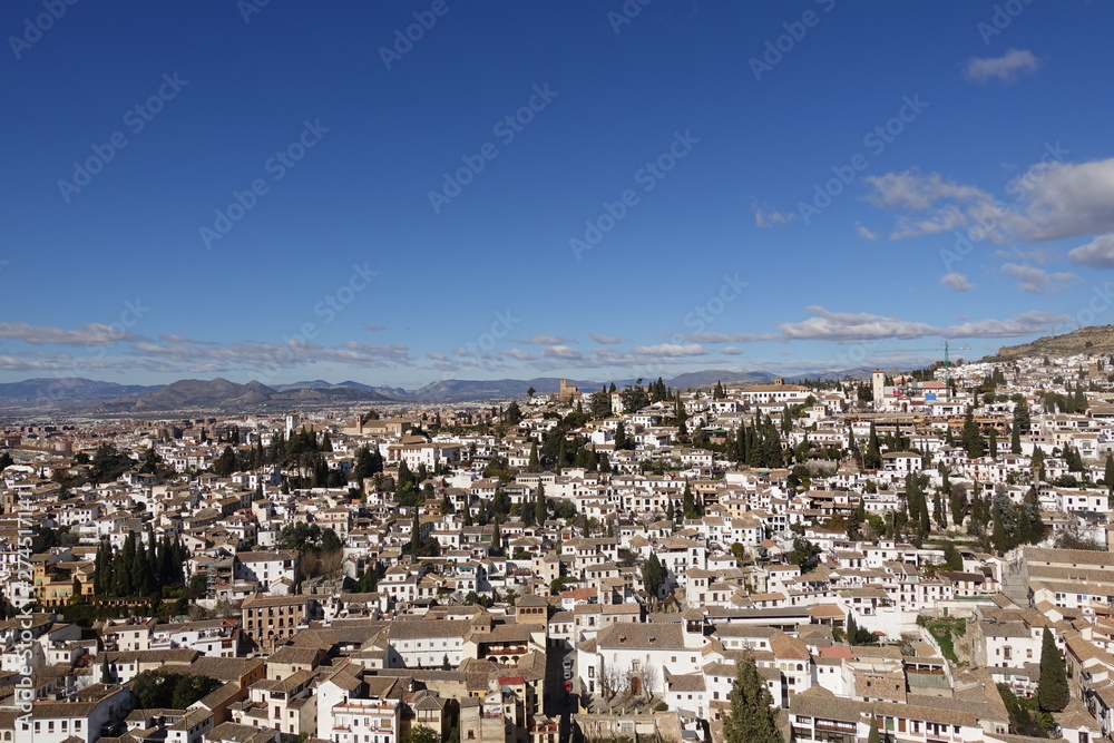 Andalusian town landscape and sky in Granada Spain