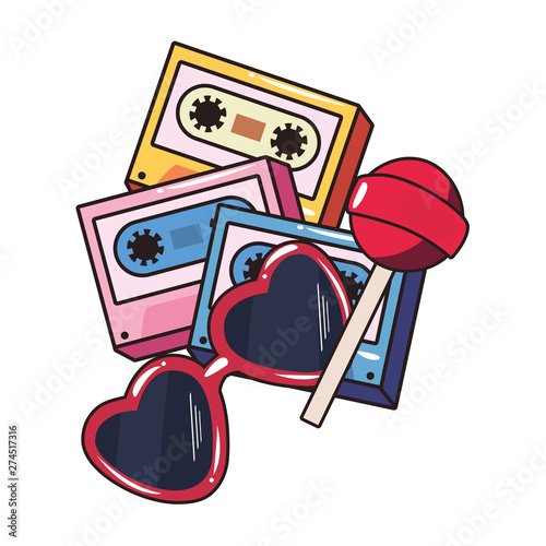 cassettes tape sunglasses comic pop art