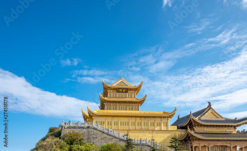 A gold-roofed temple building in mount emei, sichuan province, China