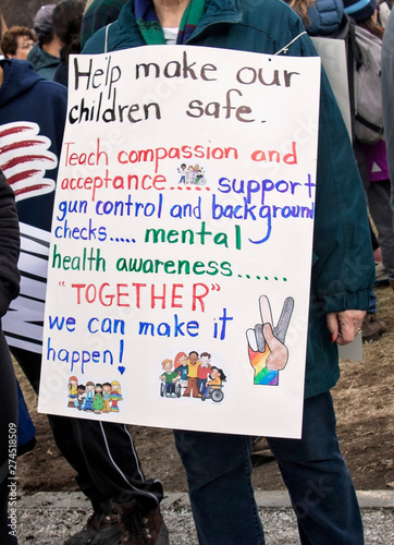 Boston, MA/America - March 24th, 2018: March for Our Lives. Gun Control, Gun Reform. Demonstration. Resistance gathering and protest. Many unique protest signs. Anti gun violence.