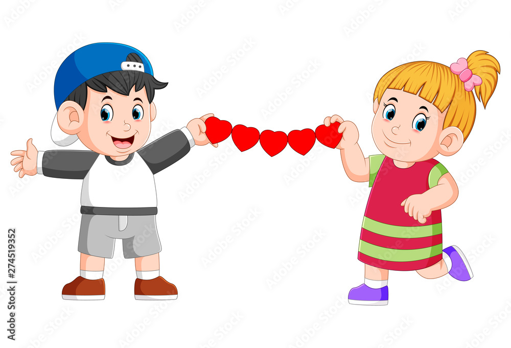 the girl and the boy are holding the continued love made by paper