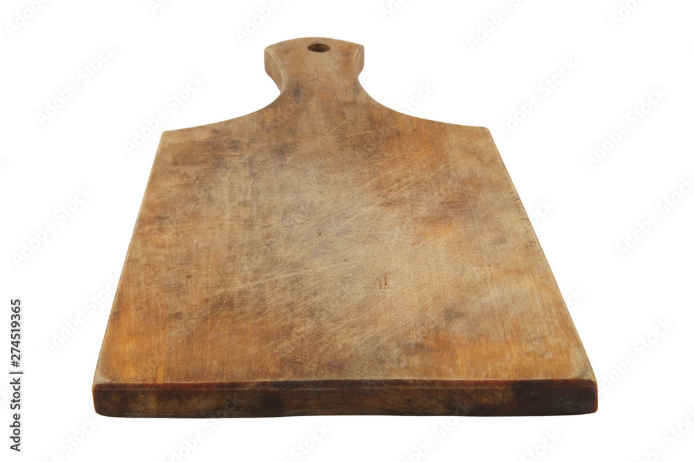 Fototapeta premium Rustic old cutting board isolated on white