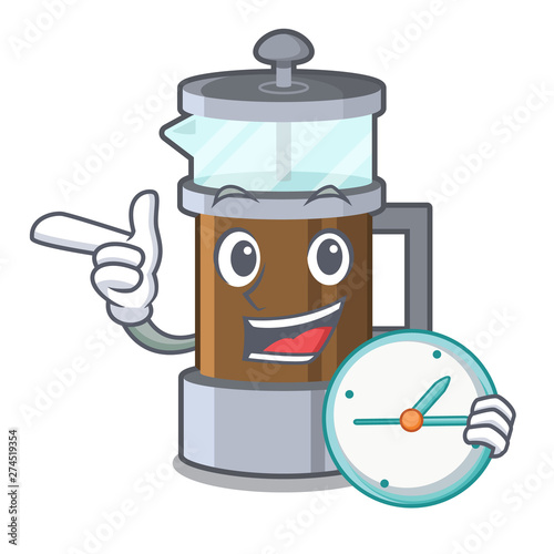 With clock french press in the mascot shape
