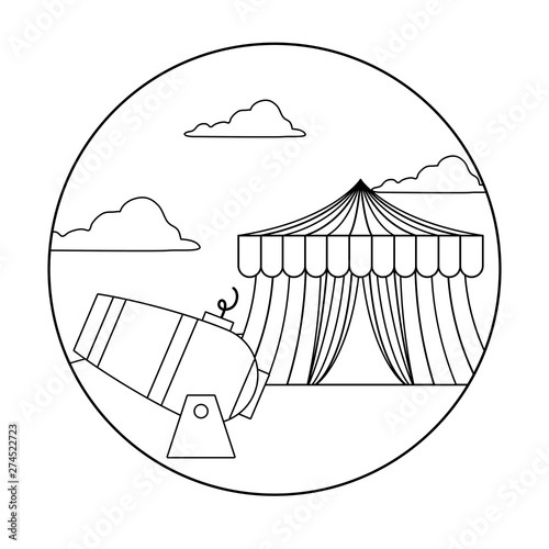 circus tent carnival with cannon in frame circular