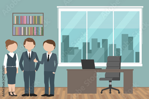 Office people standing and talking to each other. Vector illustration.