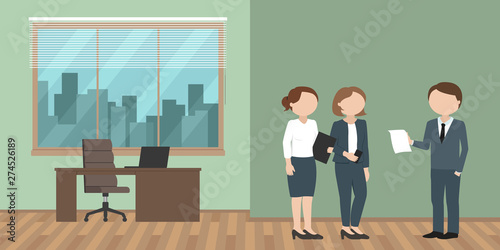 Office employees discussing something. Vector illustration.