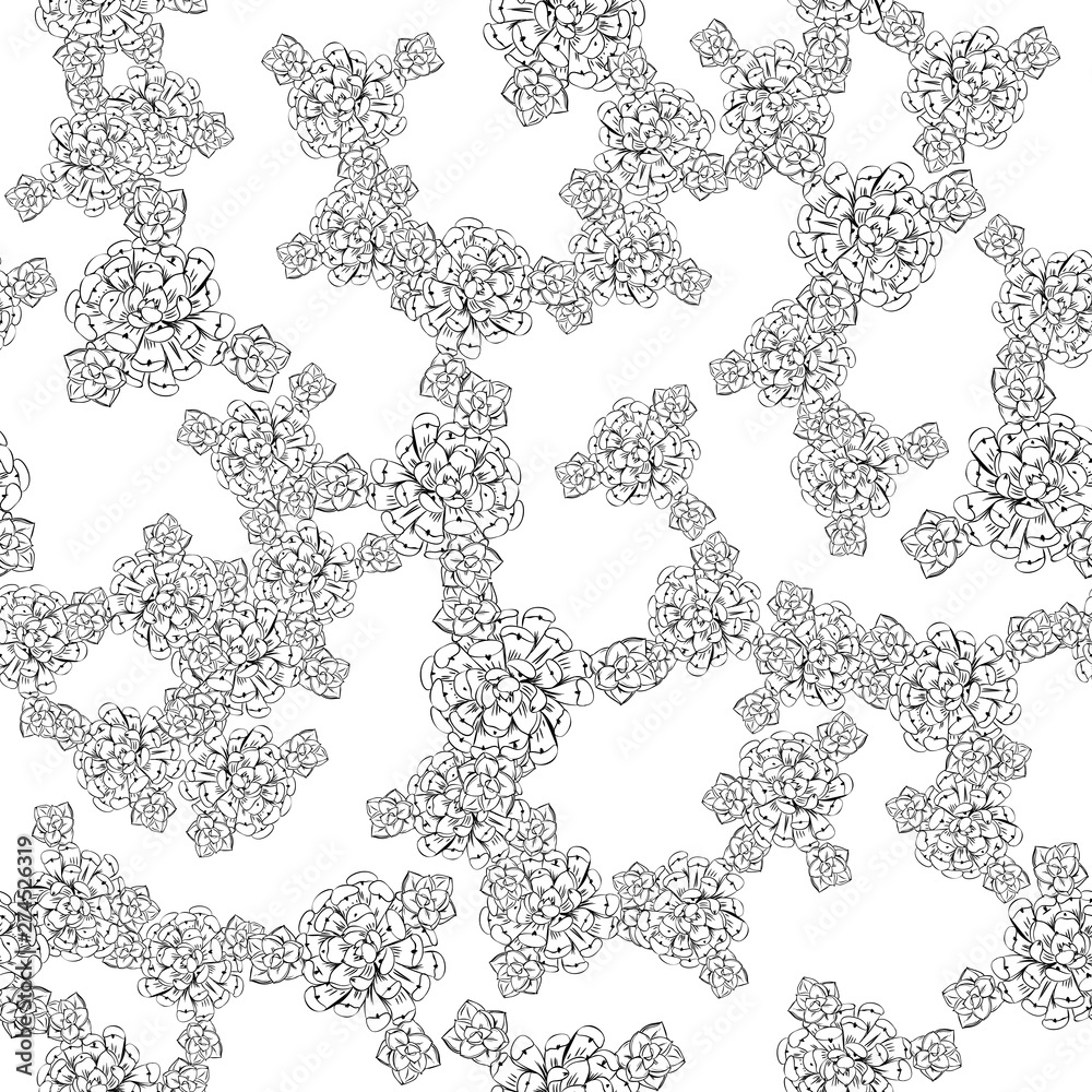 Flower garden succulent hand drawn line art. Cute seamless vector tile pattern. Retro vintage. Flower garden succulent hand drawn line art. Cute seamless vector tile pattern. Retro vintage.