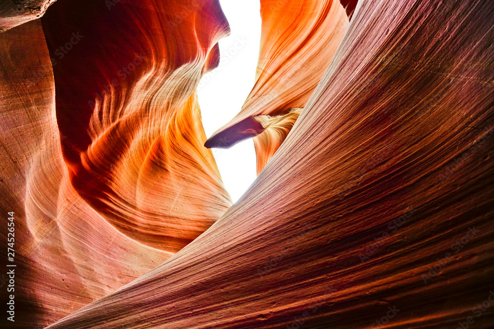 Obraz premium View of Lower Antelope Canyon shined by sunlight with beautiful color in Arizona, USA.