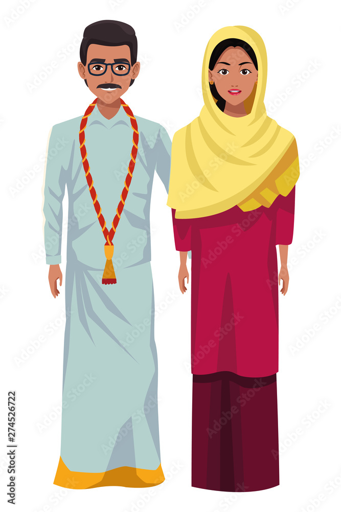 indian couple avatar cartoon character