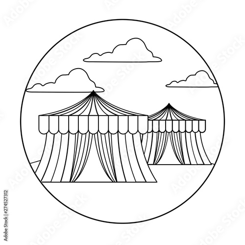 circus tents carnival in frame circular