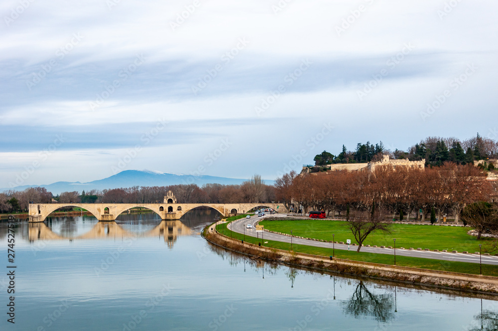 Fototapeta premium Avignon, in the region of Provence, France. Historic fortified city famous for the Palace of the Popes, it is crossed by the Rhone river.