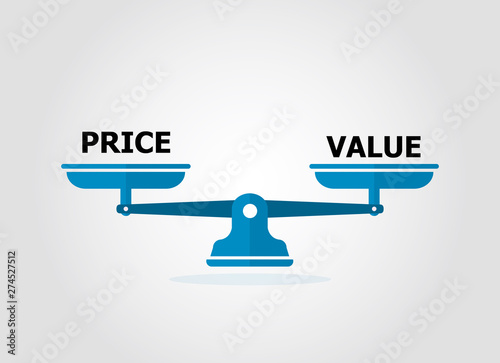 Balance scale weight for price and value. Vector conceptual illustration.