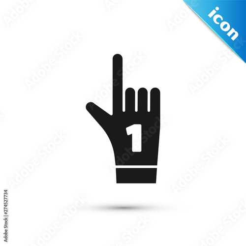 Black Number 1 one fan hand glove with finger raised icon isolated on white background. Symbol of team support in competitions. Vector Illustration