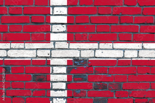 Wallpaper Mural Danish flag on a brick wall. Background. Illustration.