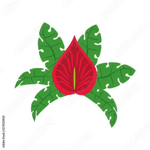 Flower with leaves cartoon isolated