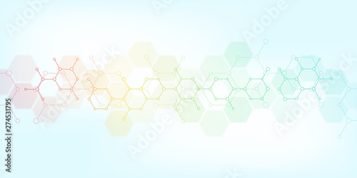 Abstract molecules on soft blue background. Molecular structures or chemical engineering, genetic research, technological innovation. Scientific, technical or medical concept.