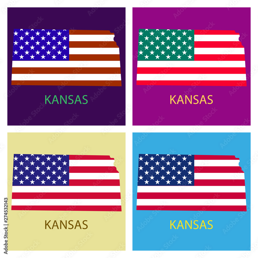 Kansas state of America with map. Flag print on map of USA for geographic themes. Map of Kansas state. Kansas state of America with map. Flag print on map of USA for geographic themes. Map of Kansas state.