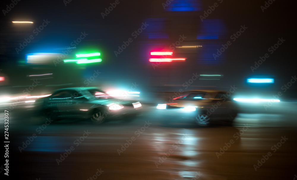 Fototapeta premium Car accident. Two cars crashed on the city road.