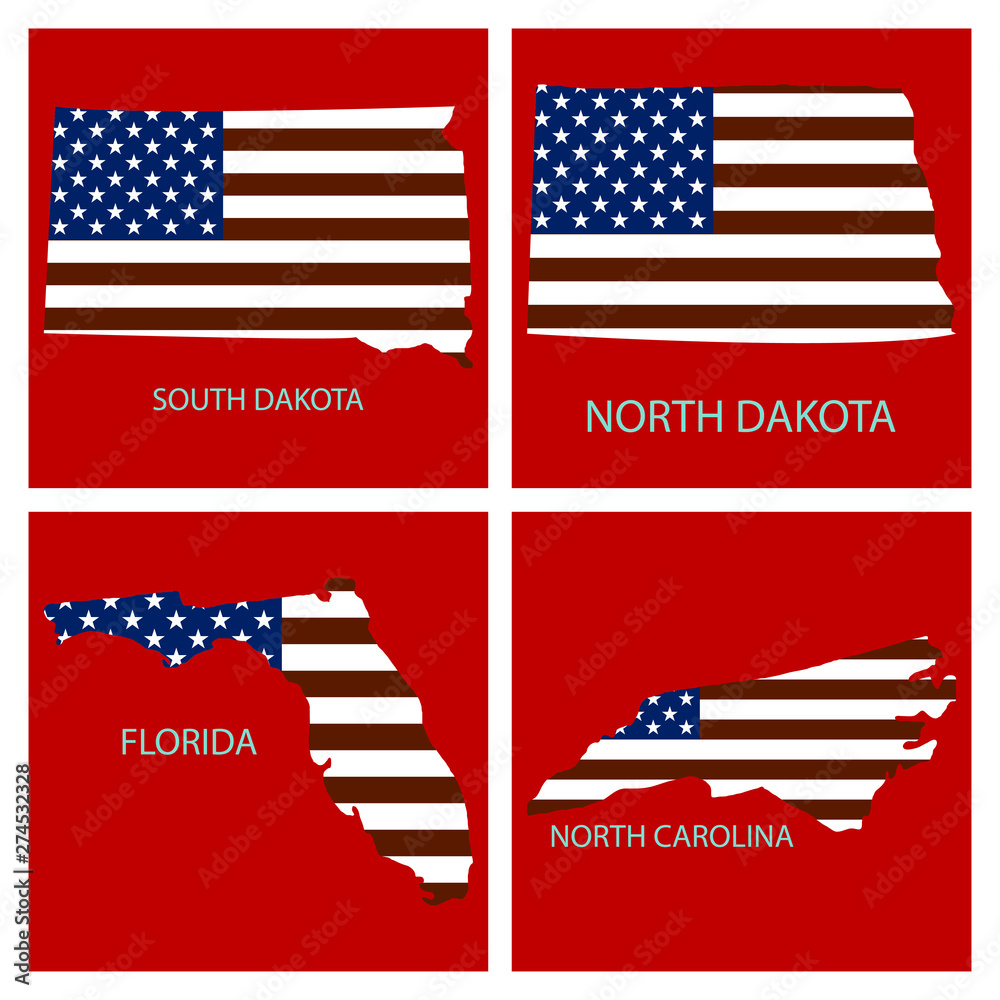 Poster Map Of United States Of America With State Names Flag Print Map
