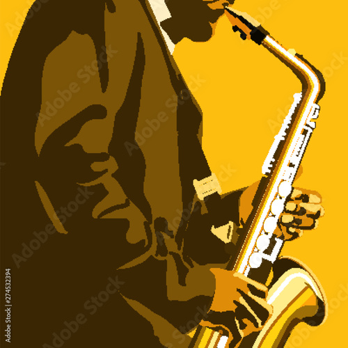 abstract music illustration with saxophone player photo