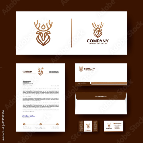 Corporate business stationery template with premium logo. Editable corporate identity template design with envelope, business card, and letterhead.