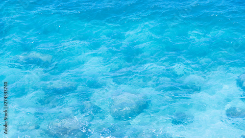 Background image of the blue sea. Top view of beautiful Caribbean Sea - space for text. 