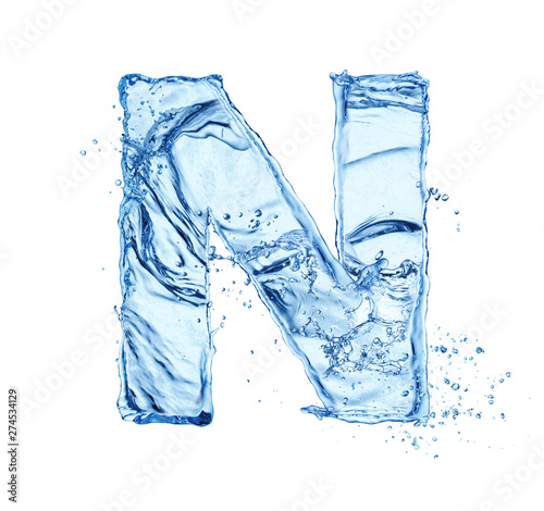 letter N made of water splash isolated on white background photo