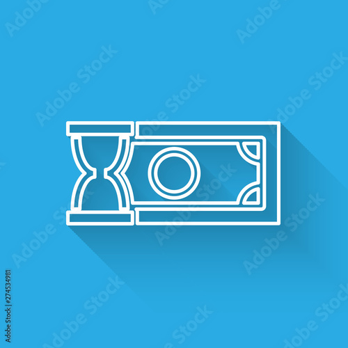 White Fast payments line icon isolated with long shadow. Fast money transfer payment. Financial services, fast loan, time is money, cash back concept. Vector Illustration