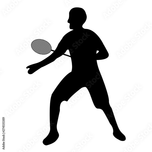 Tennis player icon. Black Silhouette Sport label on white Background. Character Simple style. Vector Illustration