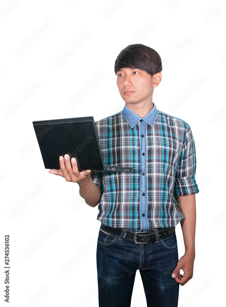 businessman handsome young using Laptop computer on white background businessman handsome young using Laptop computer on white background