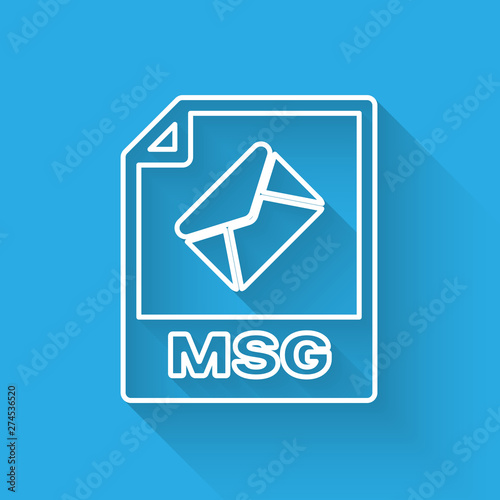 White MSG file document icon. Download msg button line icon isolated with long shadow. MSG file symbol. Vector Illustration