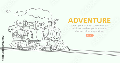 Sketch background with little people on train.