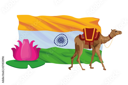 camel and lotus flower icon cartoon